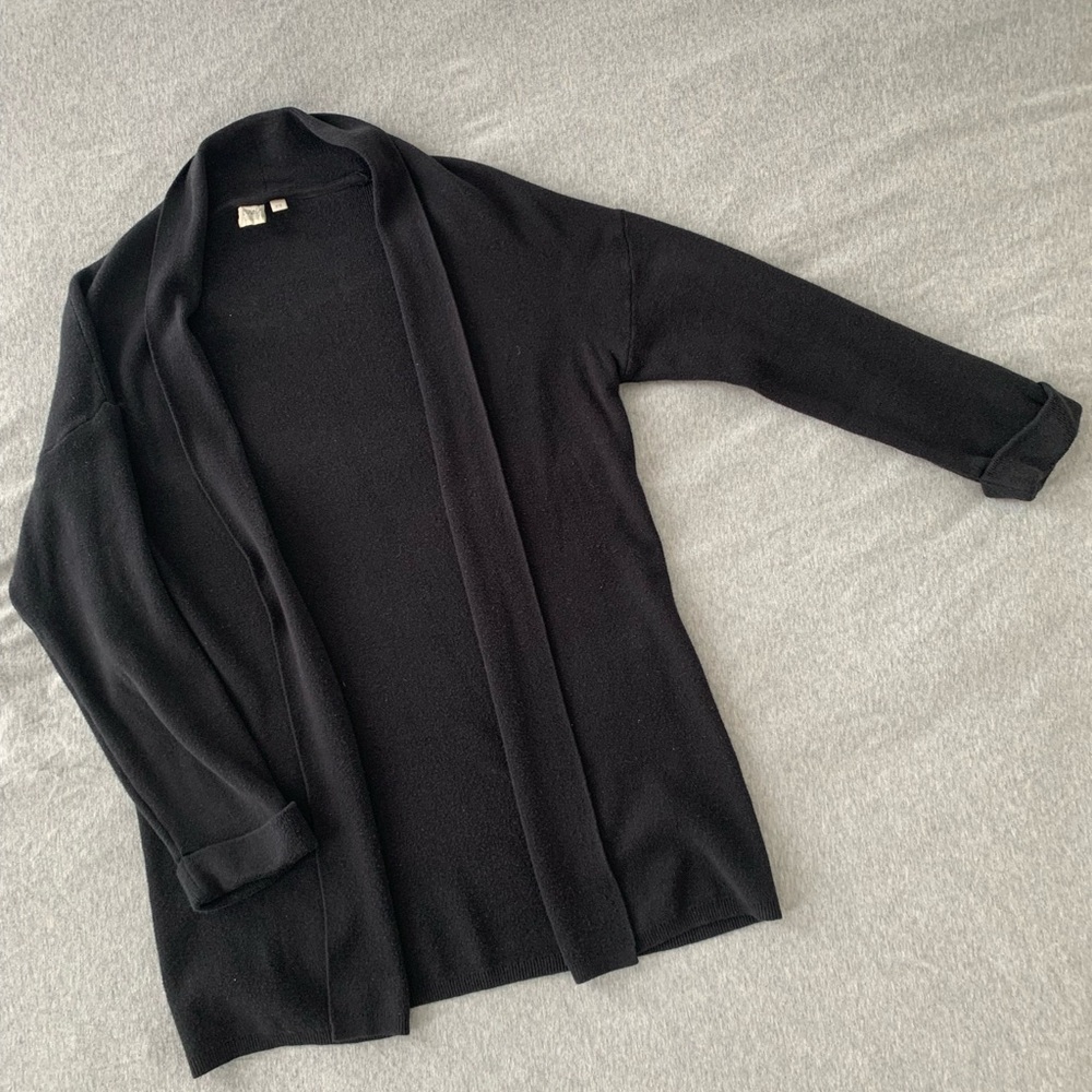 Twik, sold at Simons knit long black sweater with small cuffed sleeves, size S